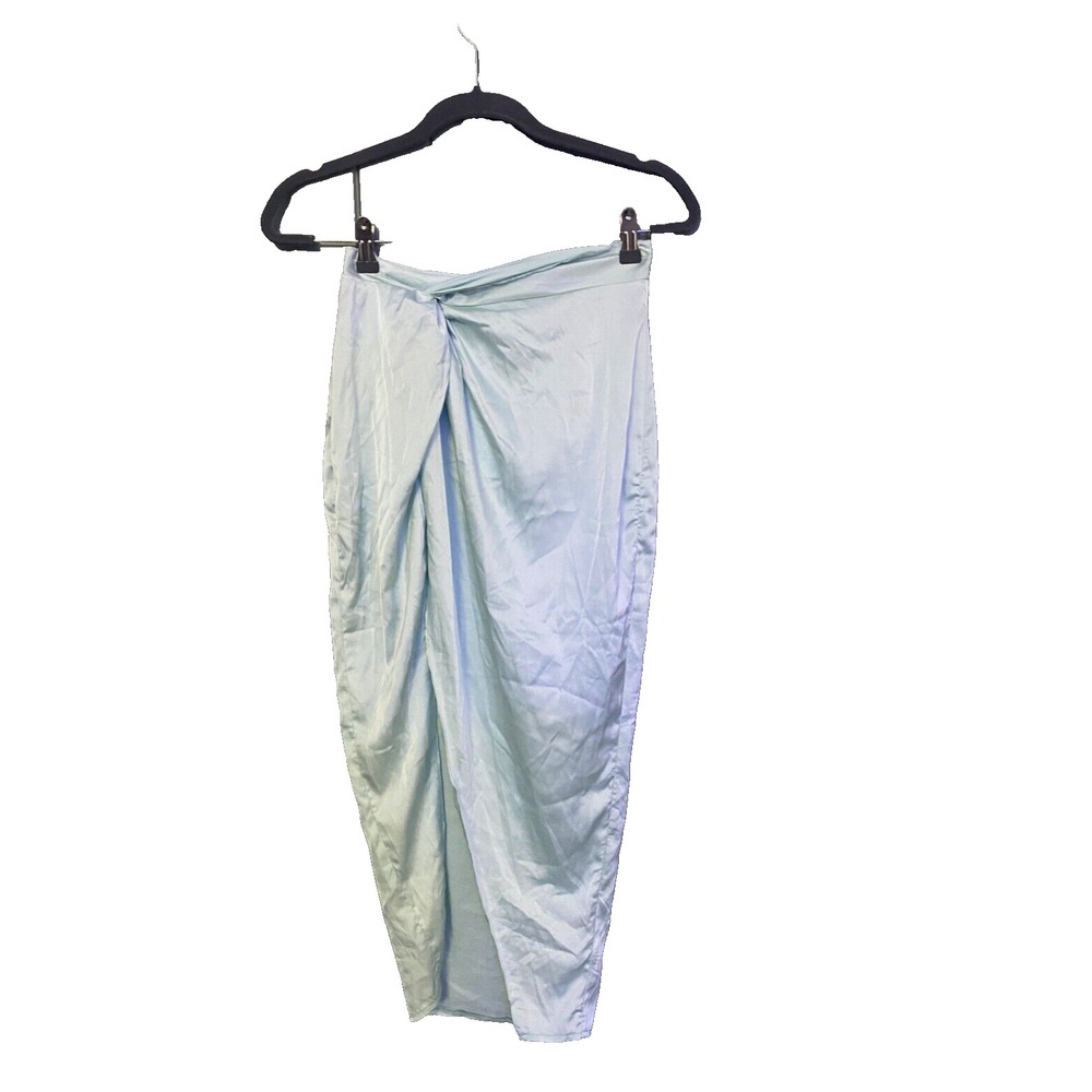 Missguided Blue Satin Midaxi Skirt Front Twist Split High Waist NWT Women's 2